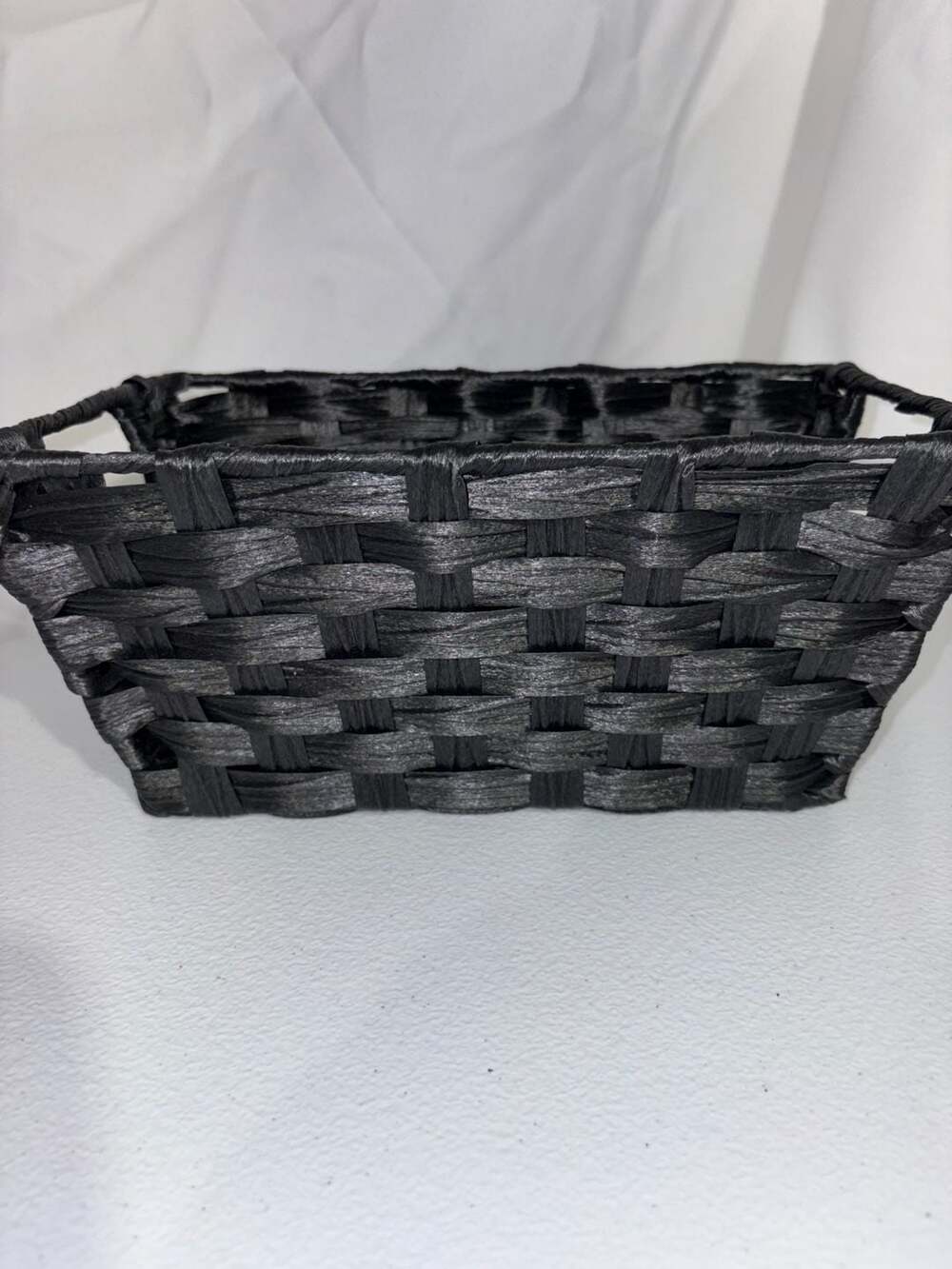 Black Woven Storage Basket with Cutout Handles